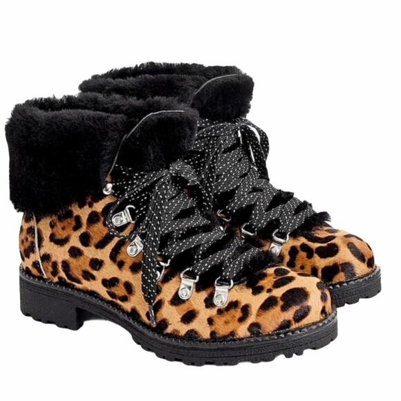 NWOT J.Crew Nordic Leopard Calf Hair Lace Up Boots. - Picture 1 of 10